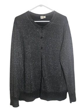 GAP Women’s black and silver shimmer Cardigan Sweater Size XL